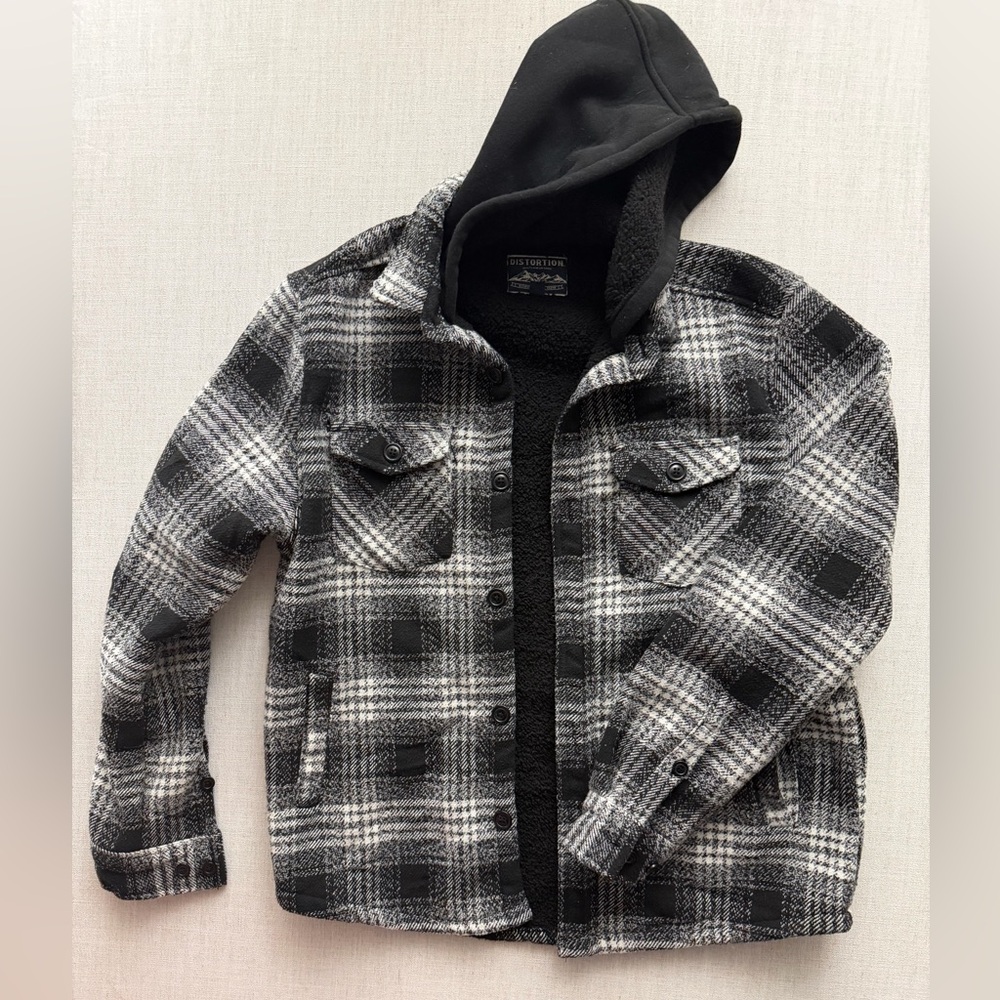 Men's Black & Gray Plaid Hooded Shacket